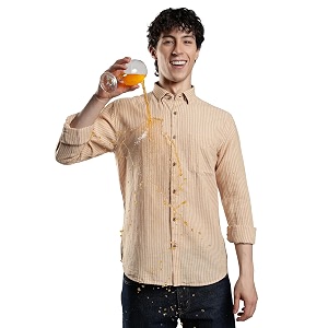 TURMS Mens Casual Striped Linen Shirts Odor
