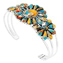 Southwest Style Genuine Gemstones 925 Sterling Silver Cluster Bracelet