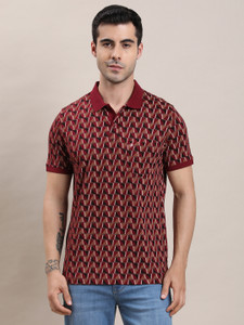 TURTLE Geometric Print Men Polo Neck Maroon
