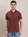 TURTLE Geometric Print Men Polo Neck Maroon