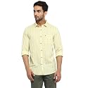 Turtle Men Beige Striped Linen Slim Fit