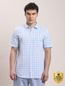 TURTLE Men Checkered Casual Light Blue Shirt