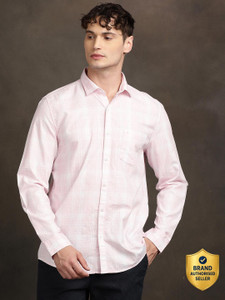 TURTLE Men Checkered Casual Pink Shirt