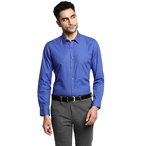Turtle Men Cotton Blue Slim Fit Solid