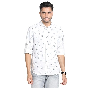Turtle Men Cotton Linen White Printed Slim