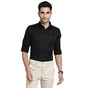 Turtle Men Cotton Stretch Black Solid Slim