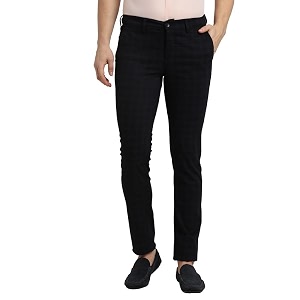 Turtle Men Cotton Stretch Navy Check Narrow