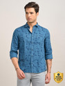 TURTLE Men Floral Print Casual Blue Shirt