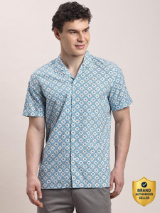TURTLE Men Printed Casual Blue Shirt