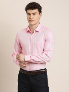 TURTLE Men Self Design Formal Pink Shirt
