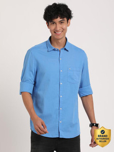 TURTLE Men Solid Casual Blue Shirt