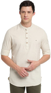 TURTLE Men Solid Casual Cream Shirt