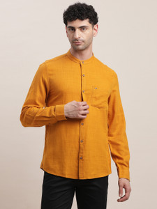 TURTLE Men Solid Casual Yellow Shirt