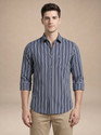 TURTLE Men Striped Casual Dark Blue Shirt