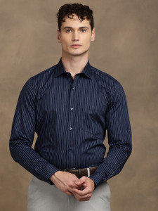 TURTLE Men Striped Formal Blue Shirt