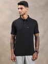 TURTLE Printed Men Polo Neck Black T-Shirt