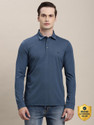 TURTLE Solid Men Polo Neck Blue T-Shirt