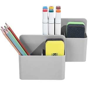 turtlegrip magnetic holder grey pack of 2 holder for whiteboard magnet pencil cup storage organizer for school metal cabinets office home fridge and lockers