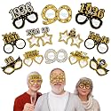 Turypaty 24Pcs 1936 90th Birthday Paper Glasses Decorations for Men Women - Black Gold Happy 90th Birthday Paper Eyeglasses Photo Props, Vintage 1936 Ninety Years Old Birthday Party Supplies