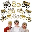 Turypaty 24Pcs 1946 80th Birthday Paper Glasses Decorations for Men Women - Black Gold Happy 80th Birthday Paper Eyeglasses Photo Props, Vintage 1946 Eighty Years Old Birthday Party Supplies