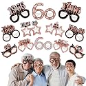 Turypaty 24Pcs 1966 60th Birthday Paper Glasses Decorations for Women - Rose Gold Happy 60th Birthday Paper Eyeglasses Photo Props Gifts, Vintage 1966 60 Years Old Birthday Party Supplies