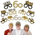 Turypaty 24Pcs 1966 60th Birthday Paper Glasses Decorations for Men Women - Black Gold Happy 60th Birthday Paper Eyeglasses Photo Props, Vintage 1966 Sixty Years Old Birthday Party Supplies