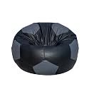 Football Shape Bean Bag with Beans Filled for Kids and Adults (XXXL, Black and Grey, Dimension - 70cmx70cmx60cm, Faux Leather)