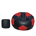 TUSA LIFESTYLE Football Shape Bean Bag Filled with Beans/Fillers with Footstool (Black &amp; Red)