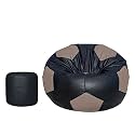 TUSA LIFESTYLE Football Shape Bean Bag Filled with Beans/Fillers with Footstool (Black &amp; Cream)