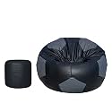 TUSA LIFESTYLE Football Shape Bean Bag Filled with Beans/Fillers with Footstool (Black &amp; Grey)