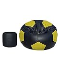 TUSA LIFESTYLE Football Shape Bean Bag Filled with Beans/Fillers with Footstool (Black &amp; Yellow)