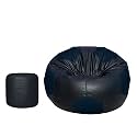 TUSA LIFESTYLE Football Shape Bean Bag Filled with Beans/Fillers with Footstool (Black &amp; Navy)