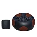 TUSA LIFESTYLE Football Shape Bean Bag Filled with Beans/Fillers with Footstool (Black &amp; Tan)