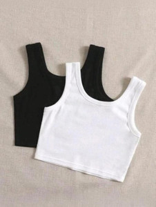 TUSI Casual Solid Women Black Top
