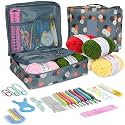 Tusmad Crochet Set for Beginners Adults – 107 Pcs Starter Crochet &amp; Knitting Kit with Yarn, Hooks, Stitch Markers &amp; Accessories, Complete Crochet Set in Blue Flower Storage Bag