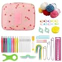 Tusmad Crochet Set Knitting Needle Kit 107 Pcs Starter Kit for Beginners, Ergonomic, Crochet Hooks Travel Bag,for Beginners Adults or Kids Crochet Kits Include Yarn with Crochet Hooks, Stitch Markers &amp; Accessories (Cherry
