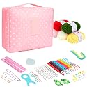 Tusmad Crochet set Knitting Needle Starter Kit Ergonomic, Crochet Hooks Travel Bag,for Beginners Adults or Kids Crochet Kits Include Yarn with Hooks,Stitch Markers &amp; Accessories kit 107 Pcs (Polka Pink storage bag )