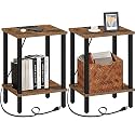 TUTOTAK End Table with Charging Station, Side Table with USB Ports and Outlets, Nightstand, 2-Tier Storage Shelf, Sofa Table for Small Space TB01BB041