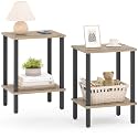 TUTOTAK End Table with Charging Station, Side Table with USB Ports and Outlets, Nightstand, 2-Tier Storage Shelf, Sofa Table for Small Space TB01BB041