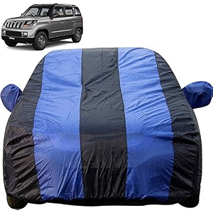 tuv 300 dustproof car cover with mirror pockets royal blue stripes taffeta polystertriple stitched compatible with mahindra tuv 300 car cover 2015 to 2024 tuv 300 car accessories