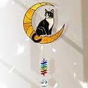 Tuxedo Cat Suncatcher – Black and White Cats Decor Hanging on Moon with Crystal Prism – Tuxedo Cat Gifts for Women, Home or Garden Gift Idea