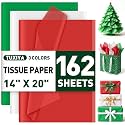 TUXIYA 162P Christmas Tissue Paper,14"x20" Red Green White Wrapping Paper