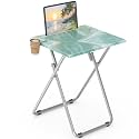 TV Tray Table, Folding Dinner Tray with Cup Holder Portable, Sturdy Foldable Snack Eating Table for Living Room, No Assembly Required, 15 x 18.9 x 25.6 in (Sea Blue Marble)