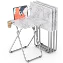 TV Tray Table,Folding Table with Cup Holder Portable,Foldable Snack Tray for Eating,Small Folding Tables Set of 4,Dinner Tables for Couch, Living Room,Small Space (White Marble,4Pcs)
