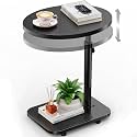 TV Tray Table with Infinite Adjustable Height - C-Shaped Sofa End Side Table for Snack Laptop Desk Small Spaces (Black)