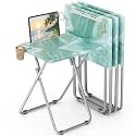 TV Trays Table Set of 4 Portable Folding TV Tray Table TV Dinner Tray with Sturdy MDF, Small Folding Tables with Phone &amp; Tablet Slot, No Assembly Required, 15 x 18.9 x 25.6 in (Sea Blue Marble, 4Pcs)