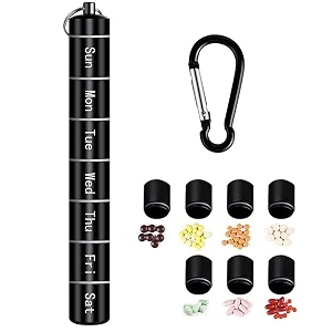 tvoip portable pill case keychain waterproof 7 days pill holder travel pill container portable medicine keychain daily airtight pill organizer for outdoor camping travel black