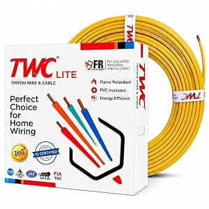 twc lite yellow 15 sqmm 45 meter  copper wire  hrfr heat resistant flame retardant lead-free cable  low smoke halogen-free wire for home amp industrial electrical wiring