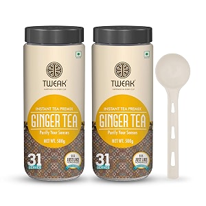 tweak instant ginger tea premix 500g jar pack of 2  ginger chai with milk amp sugar  instant tea premix for home amp office  super saver combo makes approx 31 cups per jar