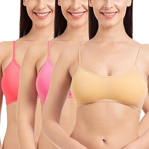 tweens - bralette cage bra - non padded - 5 back straps - removable cups - full coverage - cotton seamless bra pack of 2